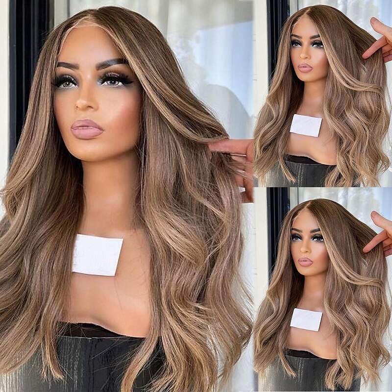Unprocessed Virgin Hair 13x4 Lace Front Wig Free Part Brazilian Hair Wavy Multi-color Wig 130% 150% Density with Baby Hair Highlighted / Balayage Hair Glueless For Women Long Human Hair Lace Wig3