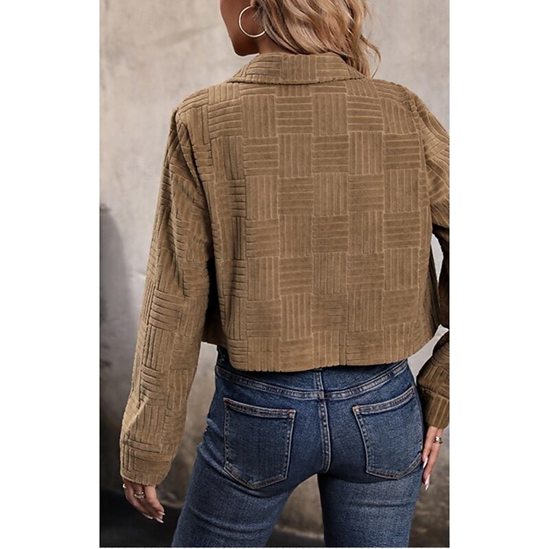 Women's Jacket Party Button Solid Color Windproof Vintage Regular Fit Outerwear Long Sleeve Fall khaki S2