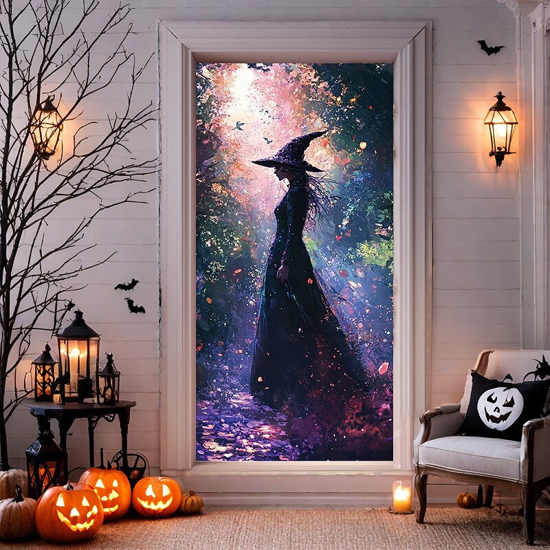 Halloween Decorations Halloween Door Covers Enchanting Witches Door Tapestry Door Curtain Decoration Backdrop Door Banner for Front Door Farmhouse Holiday Party Indoor Outdoor Decor Supplies4
