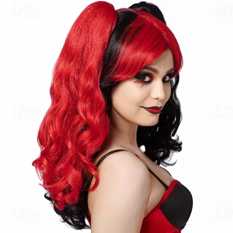Red and Black Jester Wig Halloween Cosplay Party Wigs2