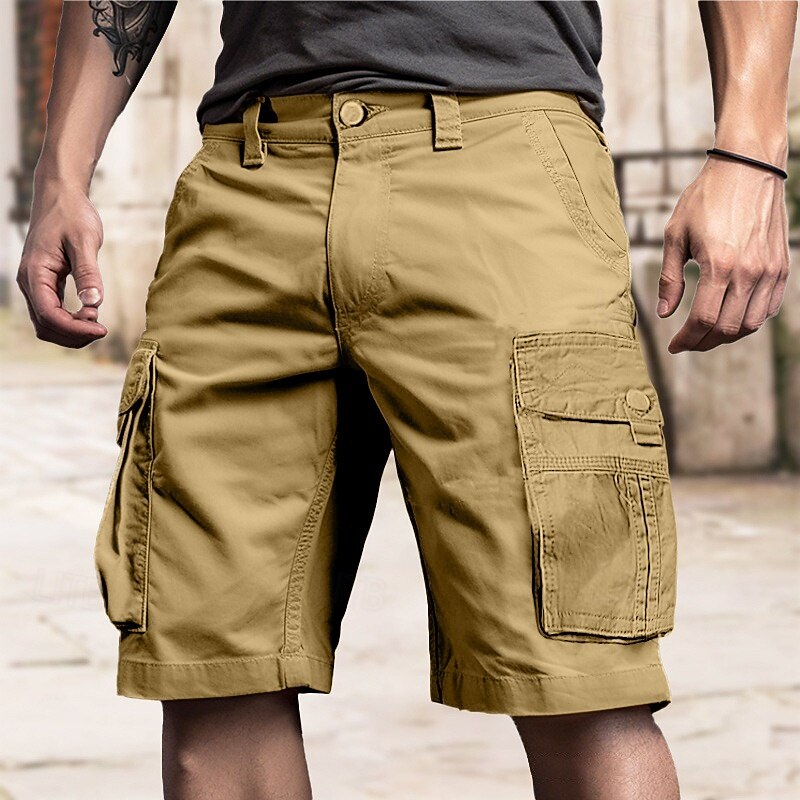 Men's Cargo Shorts Shorts Hiking Shorts Buttons Multi Pocket Plain Wearable Knee Length Outdoor Daily Camping & Hiking Fashion Classic Army Green Khaki