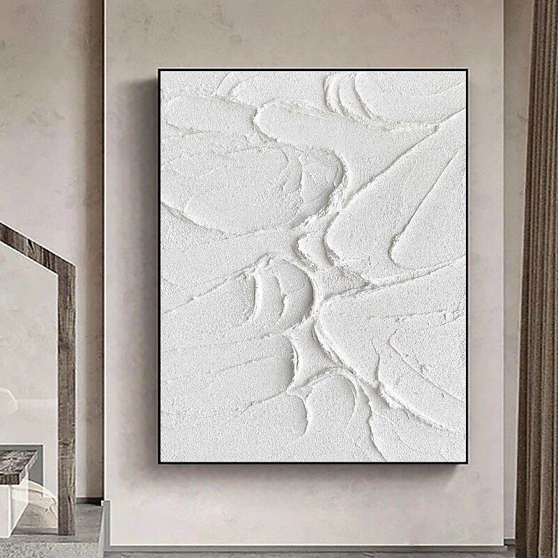 3D White oil painting Hand-Painted Thick Texture Oil Painting Beige White Painting On Canvas Abstract Textured oil painting for Wall Art painting for Living Room artwork3
