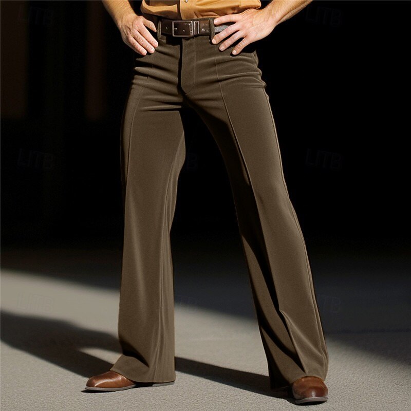 Men's Dress Pants Flared Pants Bell Bottom Trousers Velvet Pants Front Pocket Plain Comfort Business Daily Holiday Fashion Chic & Modern Blue Brown