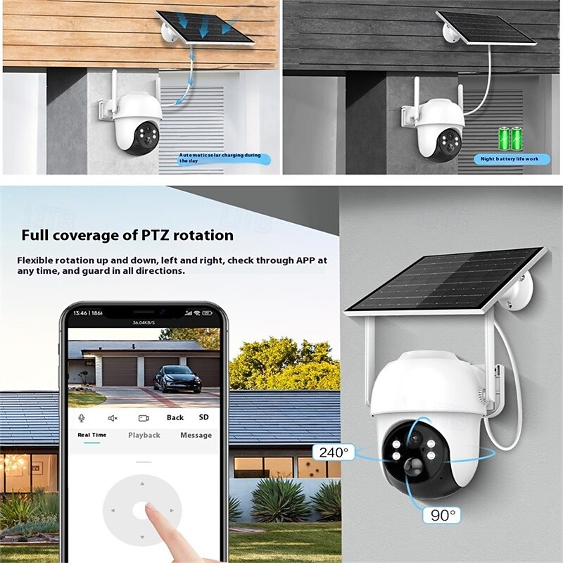 Solar Battery Powered Card Supported Wireless CCTV Security Camera Waterproof PIR Motion Detection Pan Tilt2