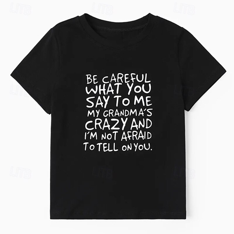 100% Cotton Kids Boys Black White Graphic Letter T shirt Tops Crew Neck Short Sleeve Casual Daily Wear Vacation Fashion Sport Print Summer