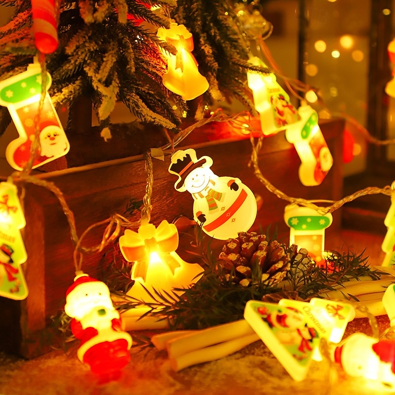 3M-20Leds Christmas String Lights Tree Lights Santa Claus Snowman Cane Bell Indoor and Outdoor Party Atmosphere Decoration Light String AA Battery Box USB Power Supply3