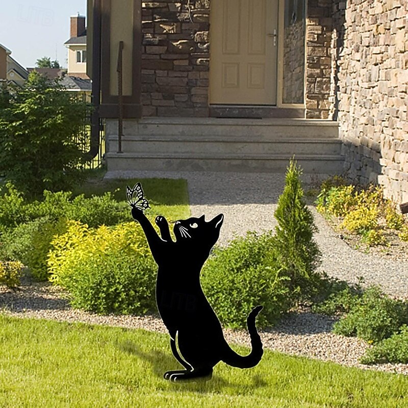 Cat Metal Silhouette Statue Iron Black Cats Stake Animal Floor Plug Decoration Crafts Yard Garden Art Signs for Cat Lovers Gifts for Lawn Farm Flowerbed4
