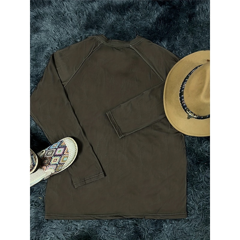 Women's T shirt Long Sleeve V Neck Long Sleeve Tunic Vintage Ethnic Print Regular Tops Vacation Army Green Spring Fall Prefall3