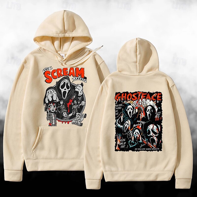 Halloween Scream Ghostface Skull Skeleton Hoodie Print Front Pocket Graphic For Couple's Men's Women's Adults' Halloween Carnival Masquerade Hot Stamping Halloween Casual Daily3