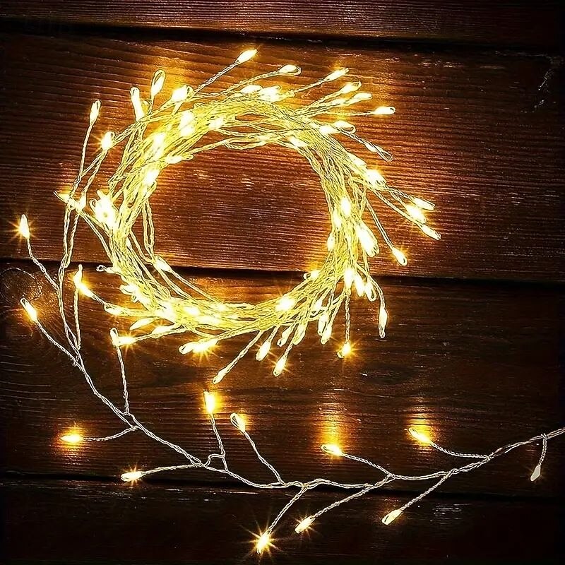 Christmas LED Firecrackers Fireworks Shape Copper Wire String Lights 3m 100LED 6m 200LED Remote Control USB Powered for Xmas Tree Wedding Party Holiday Home Outdoor Waterproof Decoration3