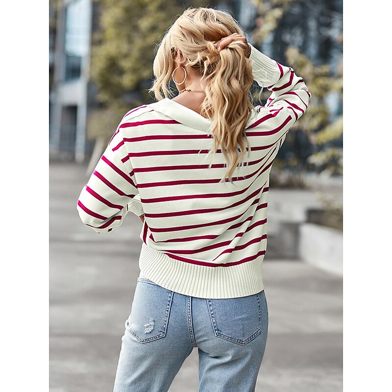 Women's Pullover Sweater Jumper Stylish Soft Solid Color Shirt Collar Knitted Long Sleeve Regular Tops Knit Work Wine Red Black Fall Winter3