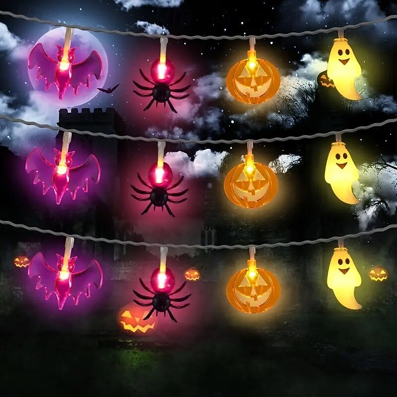 Halloween String Lights Lighted Ghost Pumpkin Bat Lights 3m 20LEDs Battery Powered Ghost Festival Party Garden Home Decoration Balcony Haunted House Bar Hanging Lights2