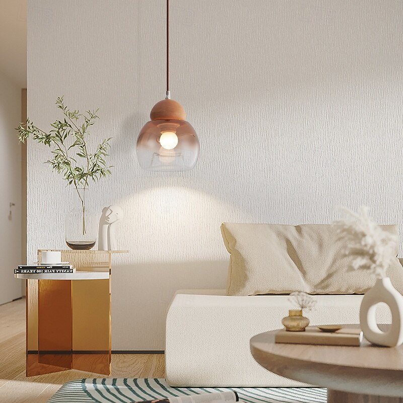 LED Pendant Light 3-Color Light Source 15cm 1-Light Glass Mid Century Round Hanging Lamp Vintage Industrial Lighting for Kitchen Island Dining Room Restaurant Bar 110-240V2