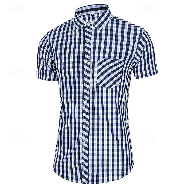 Men's Shirt Dress Shirt Button Up Shirt Plaid Party Work Yellow Red Blue Short Sleeve Lapel Summer Clothing Apparel Front Pocket