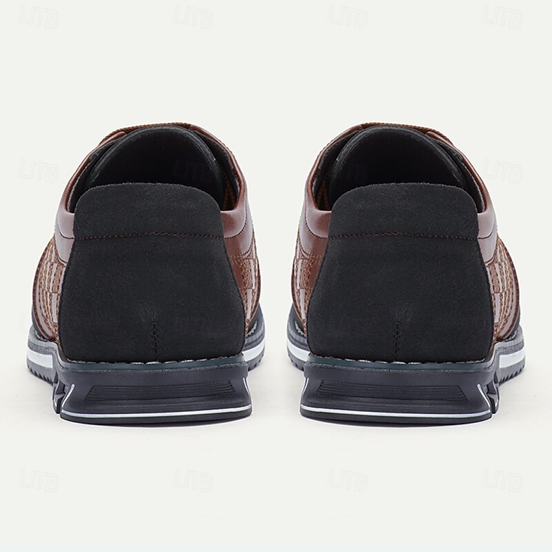 Men's Brown and Black Checkered Pattern Oxford Shoes with Comfortable Sole - Perfect for Casual and Everyday Wear4