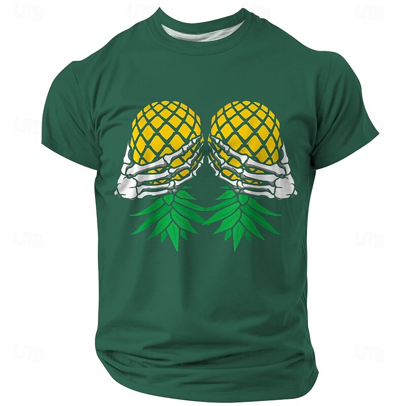 Men's Funny Graphic T-Shirt, Pineapple Bra Skeleton Hands Design, Risque Party Short Sleeve Tee2