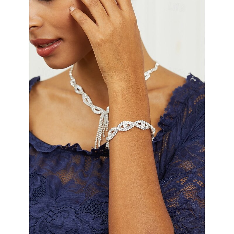 Elegant Crystal Rhinestone Necklace and Earrings Set - Luxurious Alloy with Zircon, Perfect for Bridal, Evening Wear, and Special Occasions4
