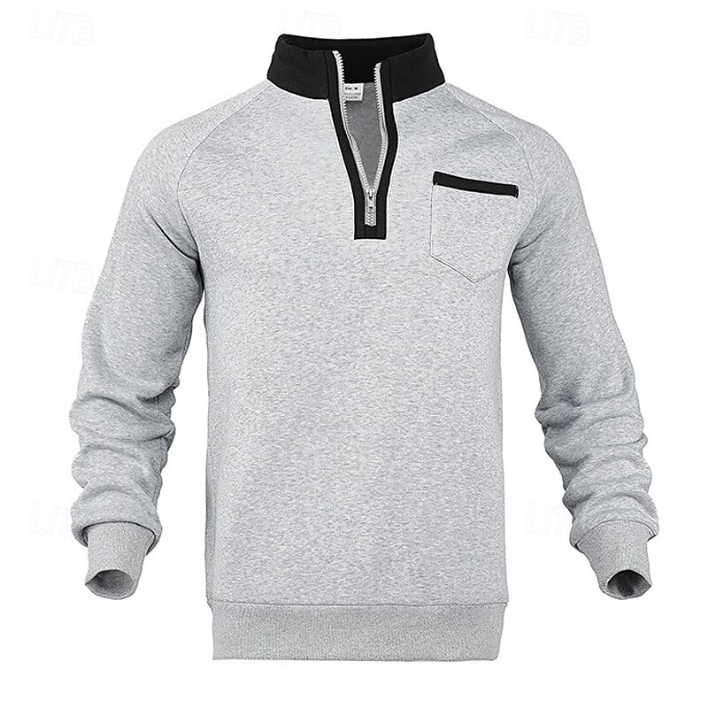 Men's Sweatshirt Quarter Zip Sweatshirt Black Navy Blue Fuchsia Light Grey Dark Gray Half Zip Color Block Patchwork Sports & Outdoor Daily Holiday Polyester Streetwear Basic Casual Spring & Fall 10
