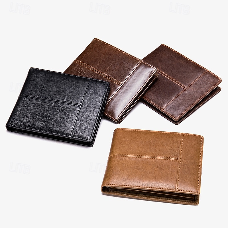 Men's Vintage Brown Genuine Leather RFID Blocking Bifold Wallet with Multiple Card Slots - Classic Slim Design3