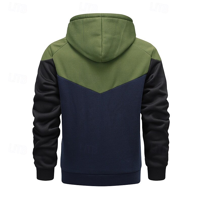 Men's Hoodie Army Green Hooded Color Block Patchwork Pocket Sports & Outdoor Daily Holiday Streetwear Basic Casual Spring &  Fall Clothing Apparel Hoodies Sweatshirts2