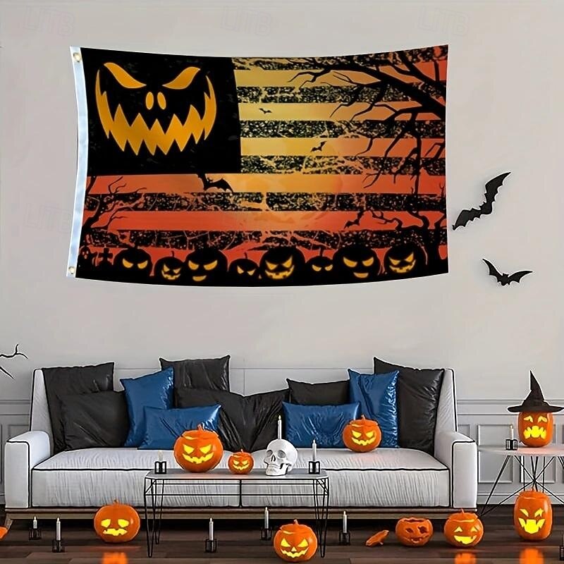 Halloween Decorations Flags Pumpkins Jack O Lantern House Flags Outdoor Durable Flag Outdoor Flagpole Banner Decoration Patio Pochy2