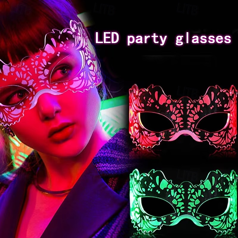 LED Mask Luminous Colorful LED Light Up Glasses Glowing Neon Light for Halloween Carnival Party Nightclub DJ Dance Party Decor Festival Rave Concert Bar Props