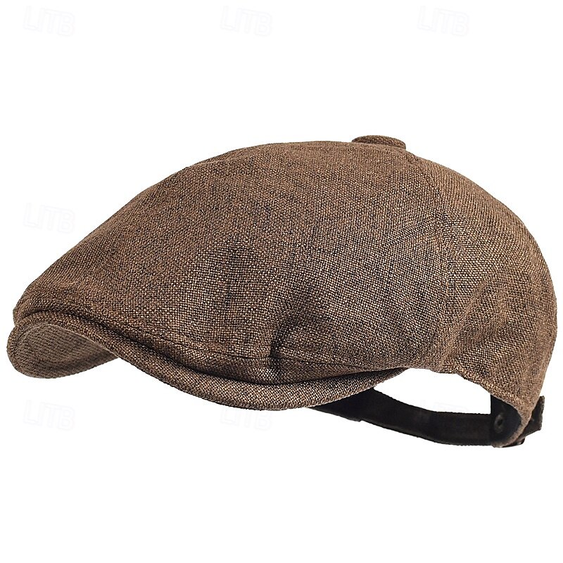 Men's Flat Cap Ascot Hat Newsboy Hat Black khaki Linen Fashion Casual Street Daily Plain Adjustable Sunscreen Breathable3