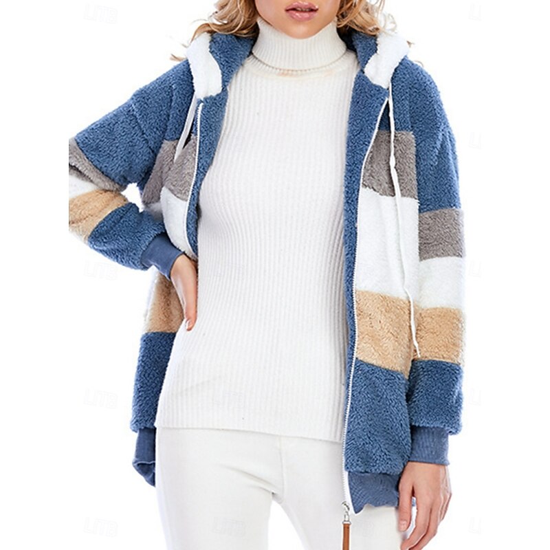 Women's Fleece Jacket Teddy Coat Hoodie Jacket Warm Breathable Zipper Pocket Fleece Lined Casual Street Style Color Block Vacation Street Daily Wear Going out Zipper Hoodie Regular Fit Long Sleeve4
