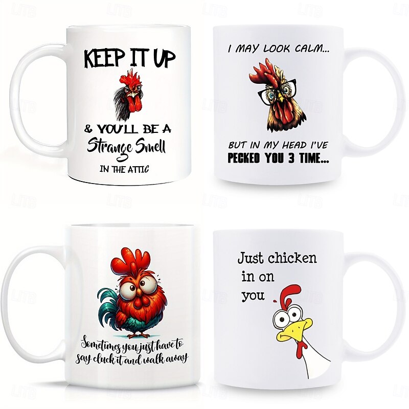 Chicken Coffee Mug - Personalized Ceramic Mug, Novelty Design for Summer and Winter Drinks - Cute Couple Style, 11 oz - Ideal Party Favor and Christmas Gift