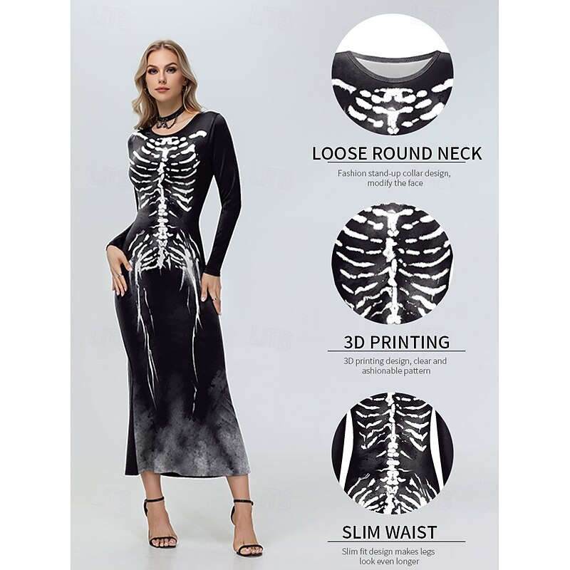 Skull Skeleton Halloween Dress Costume Punk & Gothic Sexy Costume Adults' Women's Carnival Party / Evening Easy Halloween Costumes Dress Up2