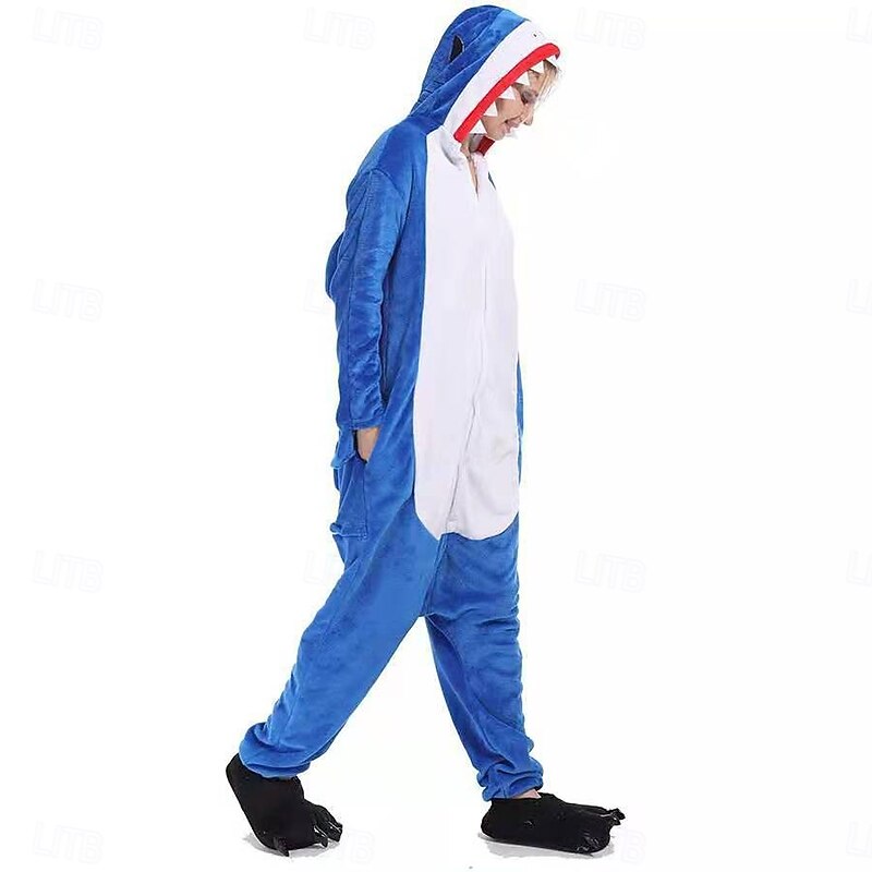 Shark Carnival Costume Kigurumi Pajamas Nightwear Halloween Group Family Costumes Kid's Adults' Unisex Boys and Girls Funny Costume Halloween Carnival Easy Carnival Costume2