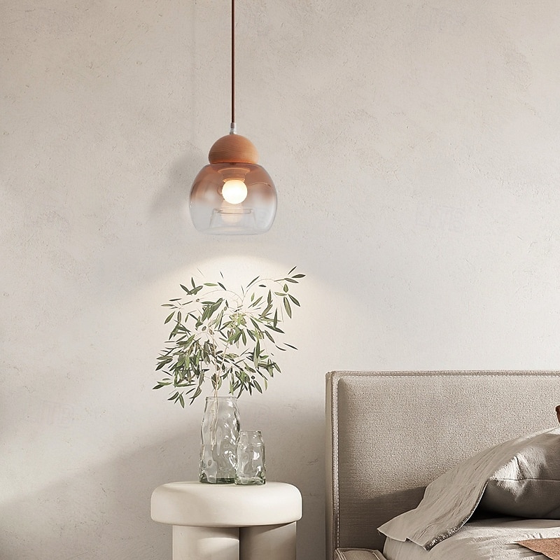 LED Pendant Light 3-Color Light Source 15cm 1-Light Glass Mid Century Round Hanging Lamp Vintage Industrial Lighting for Kitchen Island Dining Room Restaurant Bar 110-240V3