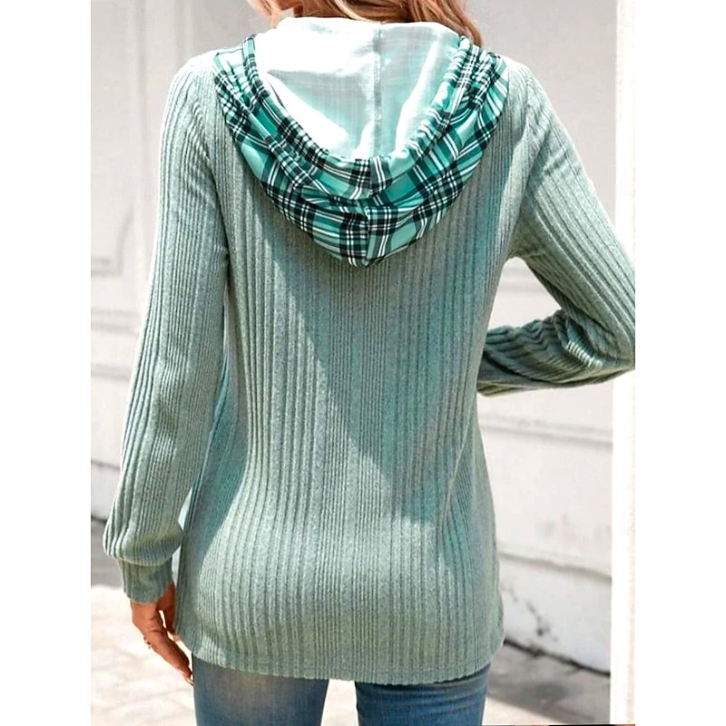 Women's Hoodie Sweatshirt Casual Street Dailywear Hoodie Patchwork Print Long Sleeve Green Fall Winter2