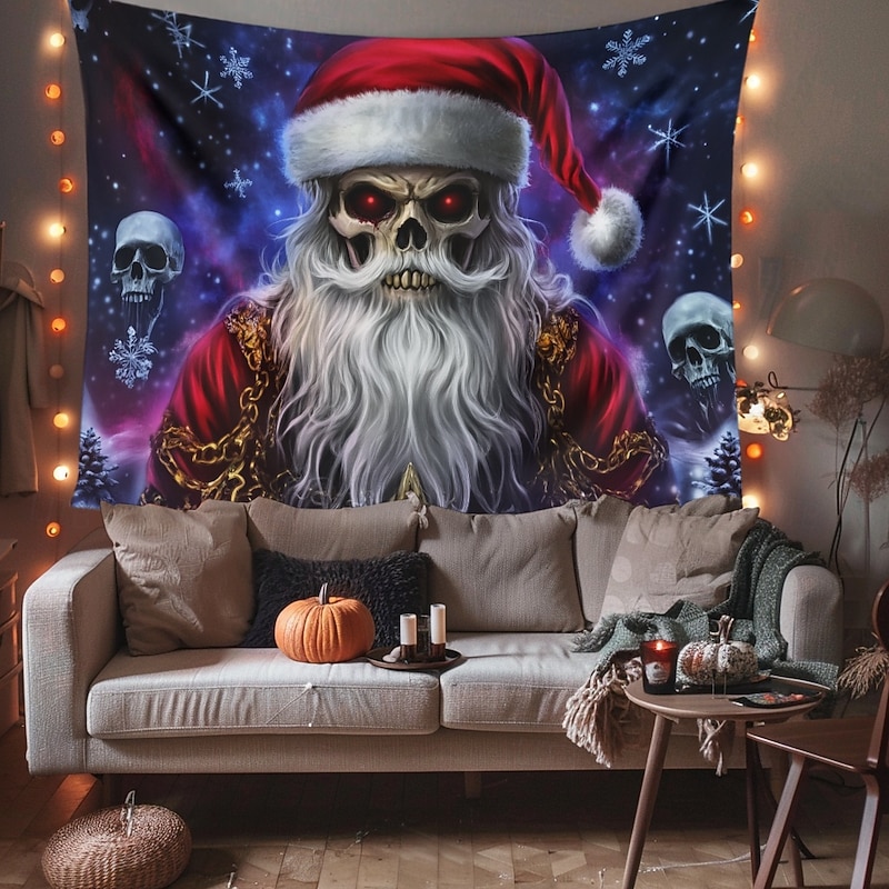 Hanging Tapestry Skeleton Christmas Santa Claus Wall Art Large Tapestry Mural Decor Photograph Backdrop Blanket Curtain Home Bedroom Living Room Decoration 11