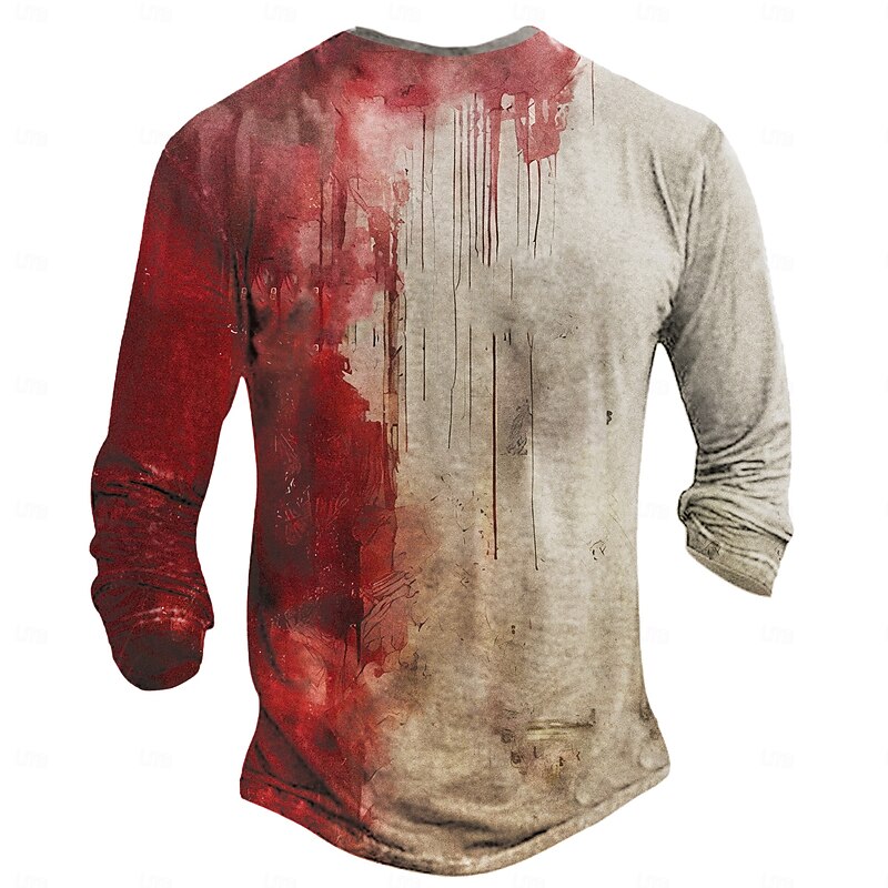 Halloween Men's Blood Splatter Blood stains T Shirt Henley Shirt Long Sleeve T shirt 3D Print Henley Shirt Designer Retro Vintage Street Casual Red Khaki Summer Spring Fall Clothing Apparel S M L XL2