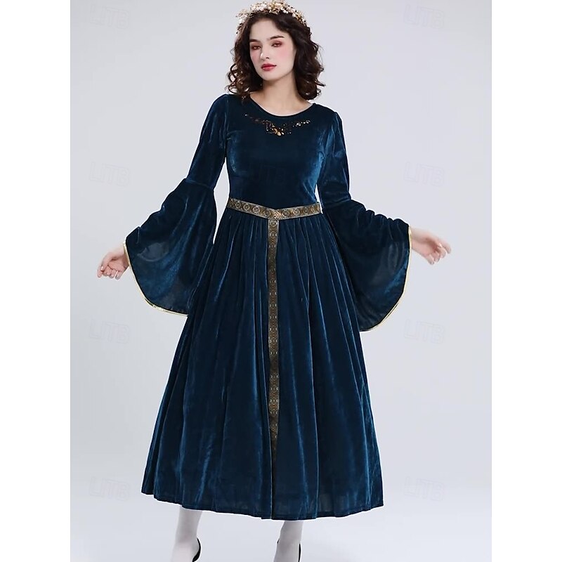 Medieval Renaissance Cocktail Dress Prom Dress Viking Outlander Fancy Dress Women's Celtic Fantasy Royal Halloween Carnival Masquerade LARP Ren Faire Festival Adults' Dress Cloak3