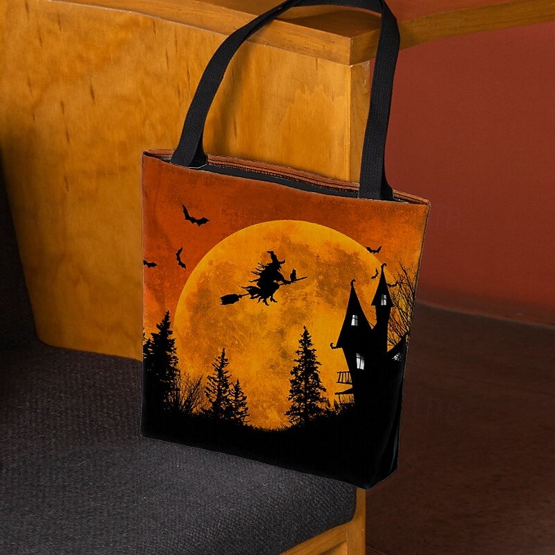 Women's Halloween-Themed Tote Bag with Witch and Full Moon Design - Perfect for Halloween and Everyday Use4