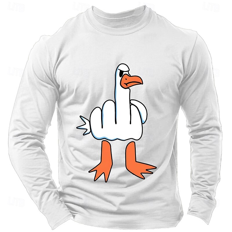 Mens Long Sleeve Tee with Irreverent Middle Finger Goose Graphic Print for Sarcastic Humor4