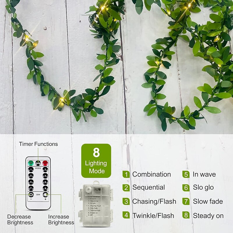 5m 50LEDs Copper Wire Leaf String Light with Remote Control Battery Box String Light for Garden Party Christmas Birthday Holiday 8 Modes Lighting Home Decoration3
