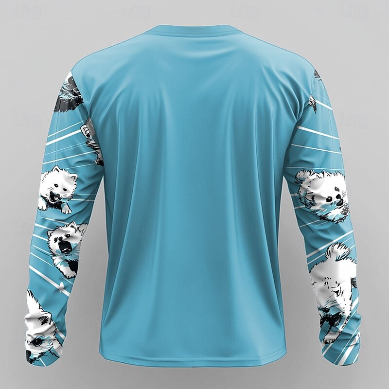 Men's Dog Funny T Shirt Long Sleeve T shirt 3D Print Crew Neck Shirt Designer Retro Vintage Street Casual Daily Blue Summer Spring Fall Clothing Apparel S M L XL XXL XXXL3