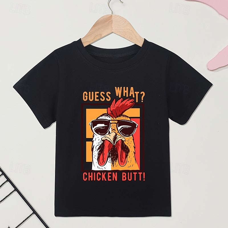 100% Cotton Kids Boys Black Animal Rooster T shirt Tops Crew Neck Short Sleeve Casual Daily Wear Vacation Fashion Sport Print Summer2