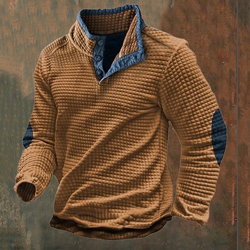 Men's Sweatshirt Waffle Sweatshirt Yellow Green Standing Collar Color Block Color Block Ribbed Textured Sports & Outdoor Daily Holiday Polyester Streetwear Basic Casual Spring &  Fall Clothing Apparel