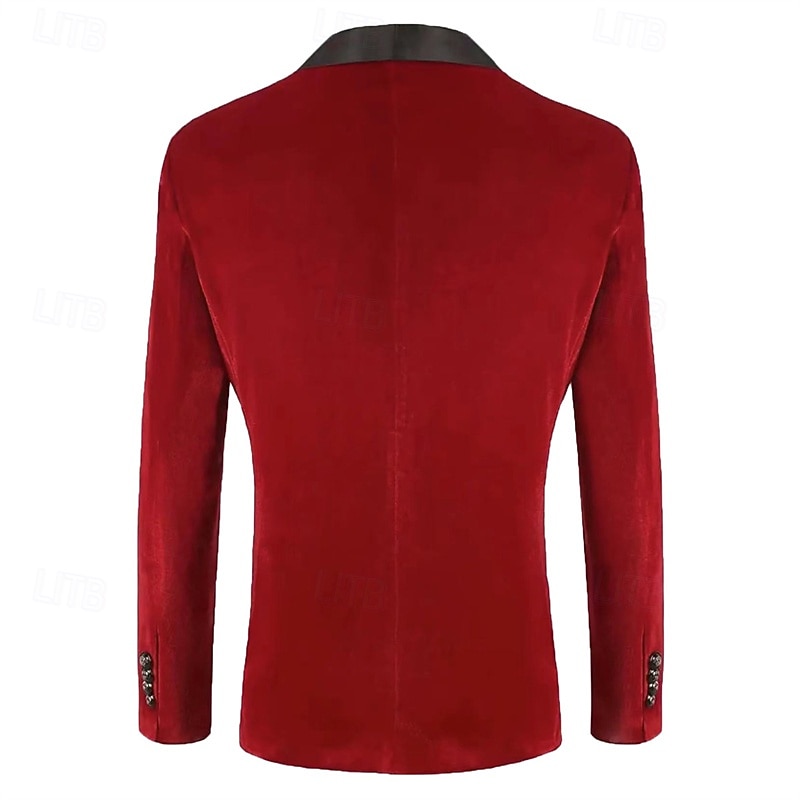 Men's Blazer Velvet Blazer Business Cocktail Party Wedding Party Fashion Casual Spring &  Fall 100% Cotton Color Block Pocket Buttons Comfortable Single Breasted Blazer Red Royal Blue Green3