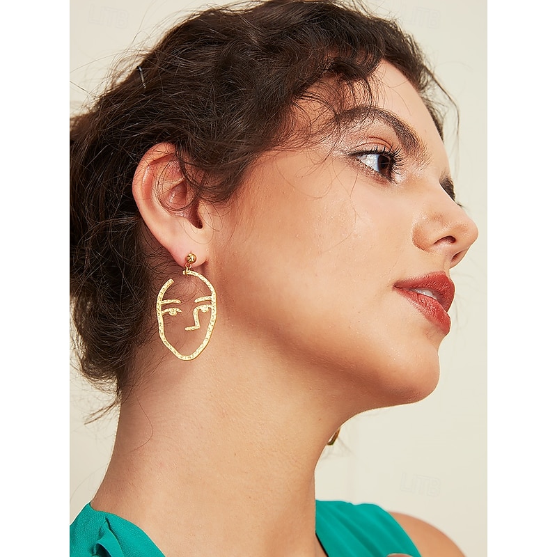 Women's Abstract Face Drop Earrings - Titanium Steel - Lightweight - Unique Art Design2