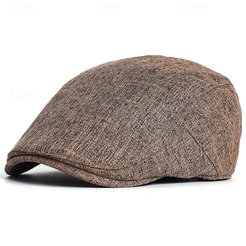 Men's Flat Cap Beret Hat Ascot Hat Newsboy Hat Brown Beige Linen Fashion Casual Street Daily Plain Adjustable Sunscreen Breathable4