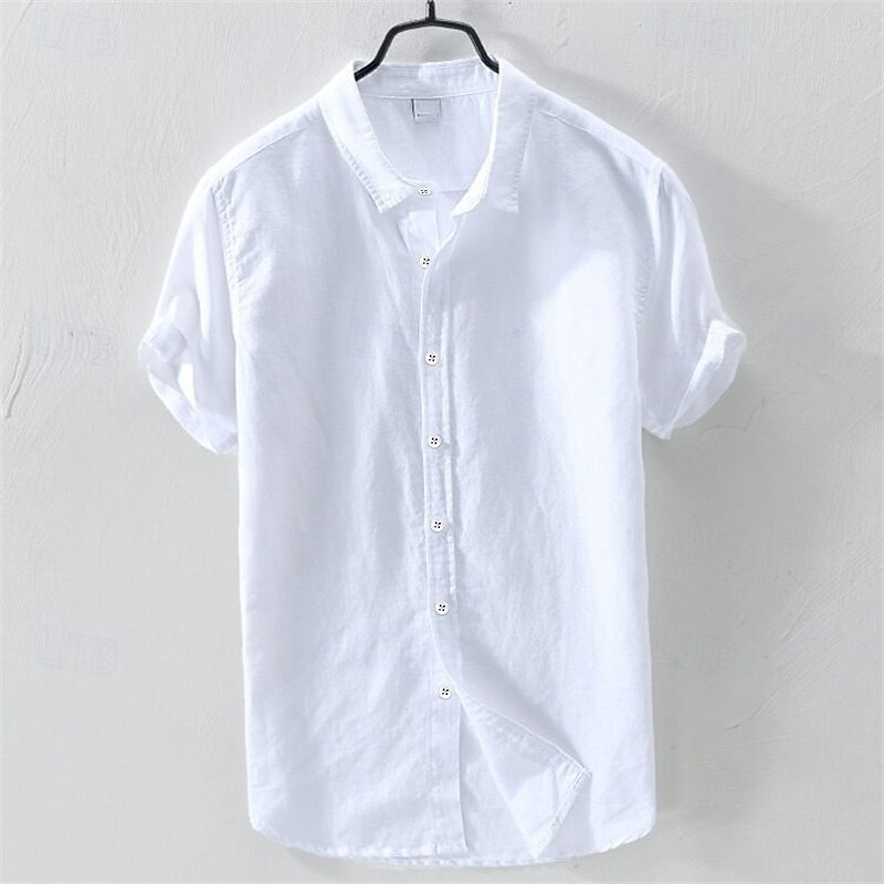 Men's Linen Shirt Summer Shirt Beach Wear Button Up Shirt Plain Casual Daily White Blue Short Sleeve Lapel Summer Clothing Apparel Button-Down2