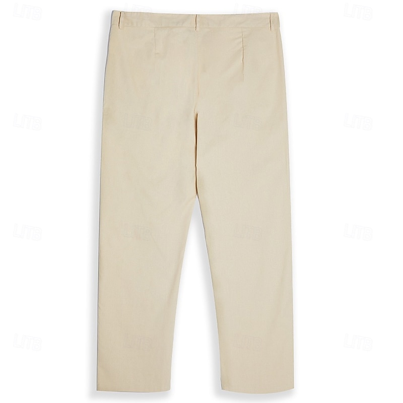 Men's Linen Pants Trousers Summer Pants Buttons Front Pocket Pleats Plain Comfort Breathable Full Length Casual Daily Holiday Fashion Basic Loose Fit Black White4
