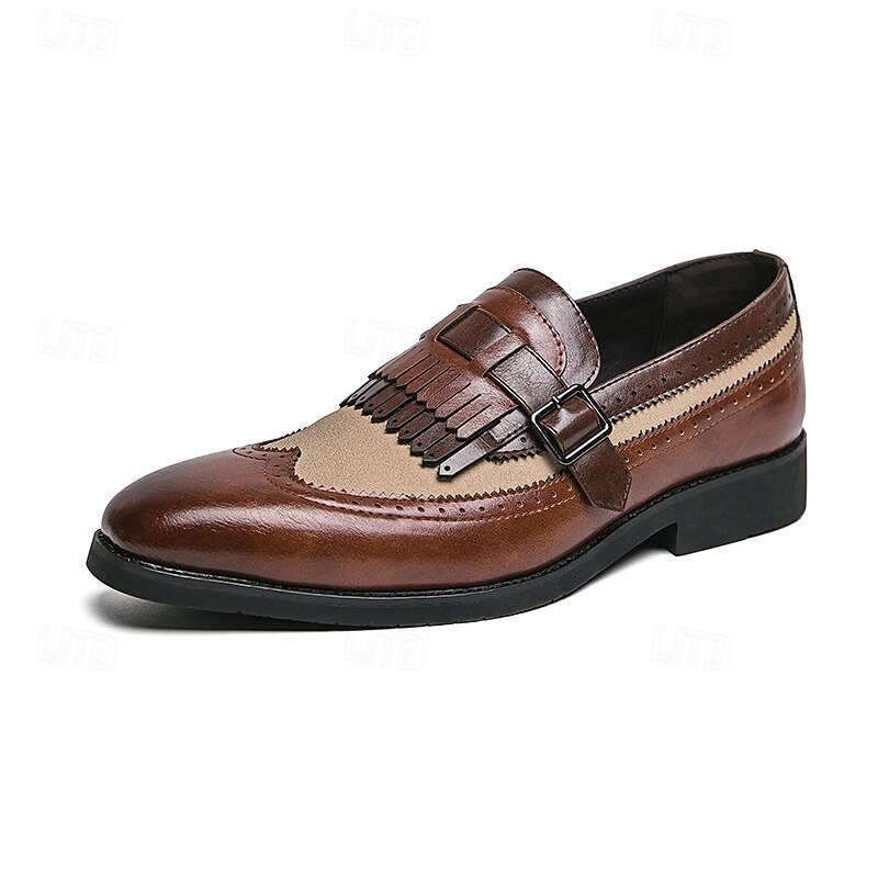 Men's Retro Faux Leather Loafers - Classic Brogue Design with Buckle and Fringe Detail, Versatile and Stylish Footwear3