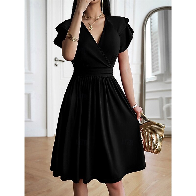 Women's Mini Dress Black Dress Graduation Dress Casual Dress Cocktail Dress Streetwear Basic Casual Vacation Street Holiday Regular Fit Short Sleeve V Neck Black Burgundy Navy Blue Blue Summer3