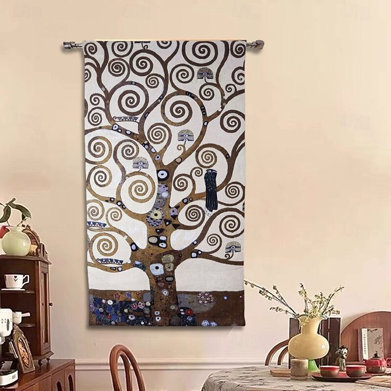 Jacquard Woven Tapestry Gobelin Aubusson Wall Art Hanging Large Tapestry Reproduction Loom Cotton Weave Tree of Life Belgian Tapestry (without tassels and rod)3